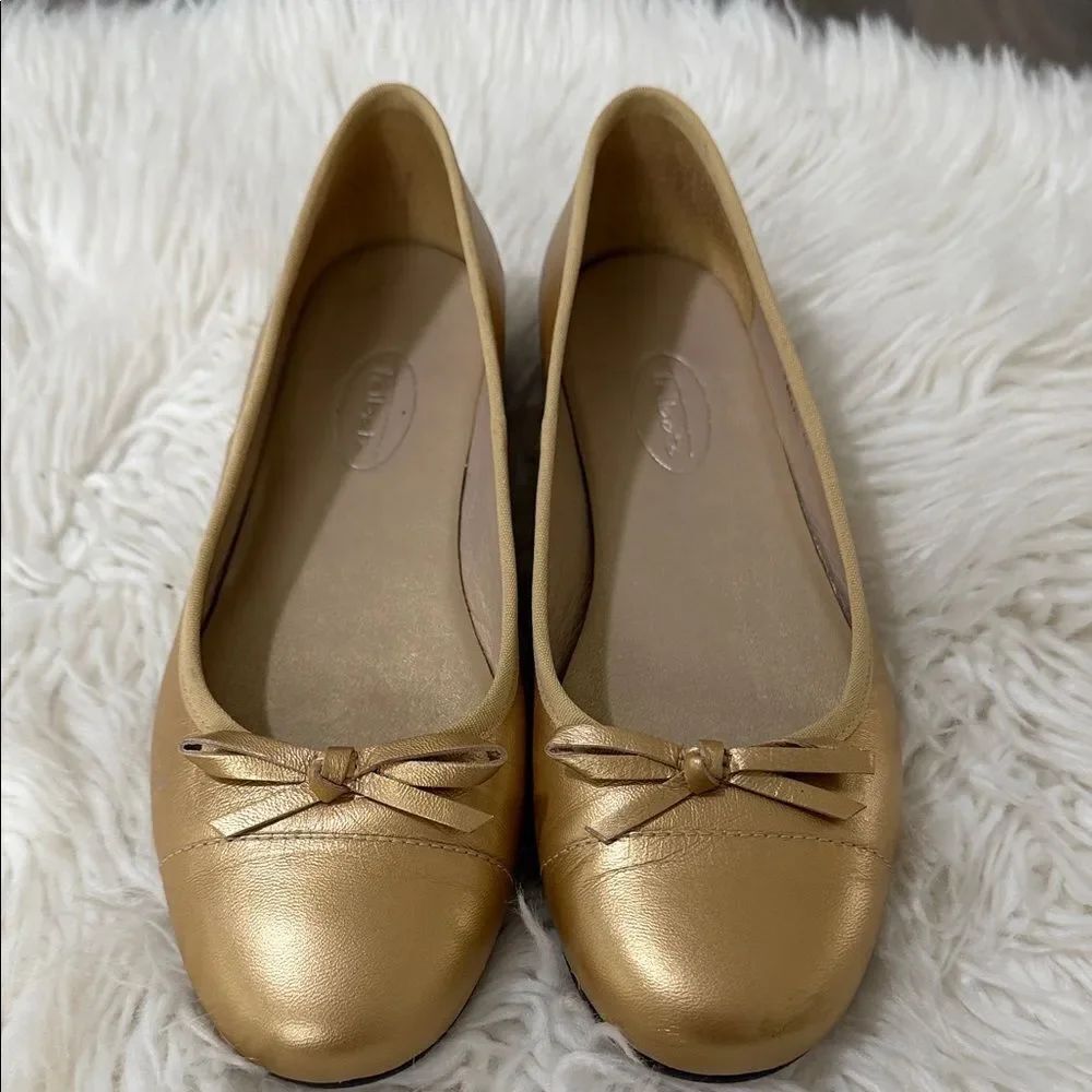 Talbots Metallic Gold Flats with Bow Size 7.5